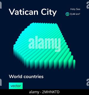 Stylized neon simple digital isometric striped vector Vatican 3D map in green, turquoise and mint Stock Vector
