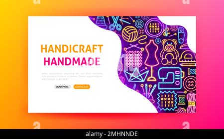 Handicraft Handmade Neon Landing Page Stock Vector