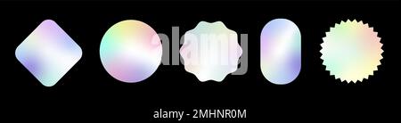 Holographic stickers. Hologram labels of different shapes. Sticker shapes for design mockups. Holographic textured stickers for preview tags, labels Stock Vector