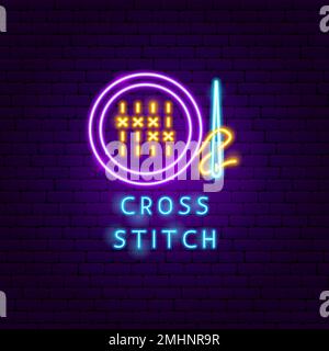 Cross Stitch Neon Label Stock Vector