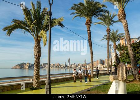 Benidorm city promenade on Poniente beach. Benidorm, Alicante province, Costa Blanca, Valencian Community, Spain Stock Photo