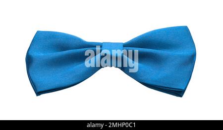 Blue satin bow tie, formal dress code necktie accessory. Isolated on white background Stock Photo