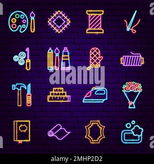 Handicraft Neon Icons Set Stock Vector