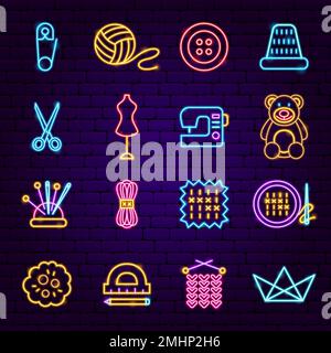 Handmade Neon Icons Set Stock Vector