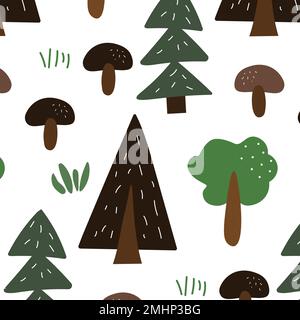 Doodle forest Christmas trees seamless pattern for kids textile texture and wrapping paper. Stock Vector