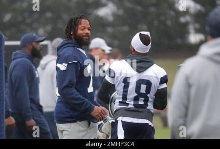 Dallas Cowboys defensive lineman Isaac Alarcon (60) runs onto the field  during an NFL Football game in Arlington, Texas, Saturday, August 12, 2023.  (AP Photo/Michael Ainsworth Stock Photo - Alamy