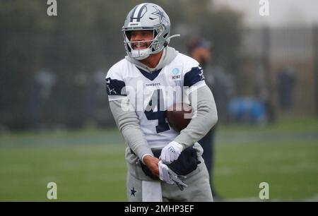 Dallas Cowboys quarterback Dak Prescott (4) in the huddle while on offense  during an NFL game against the Green Bay Packers Sunday, Nov. 13, 2022, in  Green Bay, Wis. (AP Photo/Jeffrey Phelps