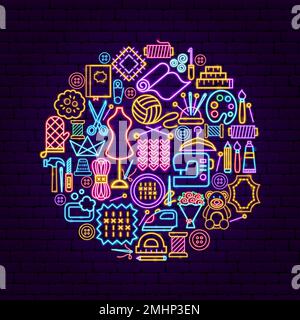 Handicraft Handmade Neon Concept Stock Vector