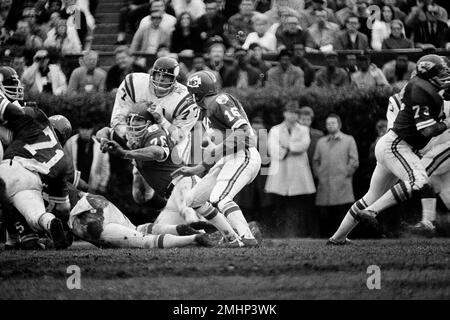 FILE - In this Jan. 11, 1970, file photo, Kansas City Chiefs running back  Mike Garrett, right, celebrates with Otis Taylor after scoring a touchdown  on a 5-yard run in the second