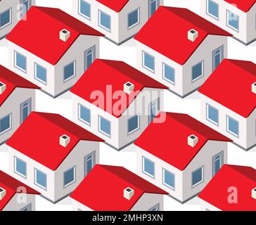 Isometrics village seamless pattern. Suburban structure landscape from ranch villa cottage Stock Vector
