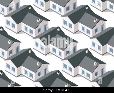 Isometrics village seamless pattern. Suburban structure landscape from ranch villa cottage Stock Vector