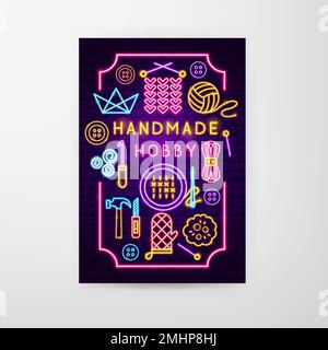 Handmade Hobby Neon Flyer Stock Vector