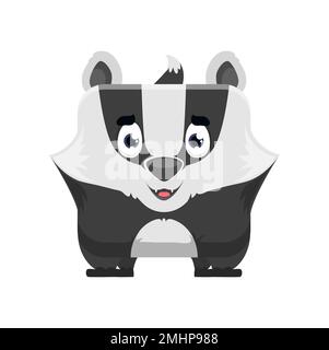 Skunk emoji, kawaii animal or square face emoticon, vector cartoon character icon. Funny cute skunk kawaii emoji, zoo happy pet with smile, kid baby comic manga sticker or avatar square face Stock Vector