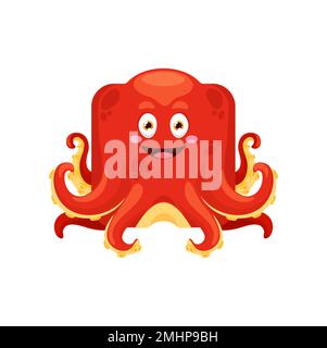 Octopus emoji, kawaii animal square face emoticon, vector cartoon character. Funny cute octopus kawaii emoji, undersea comic manga sticker or sea and ocean octopus avatar square face icon Stock Vector