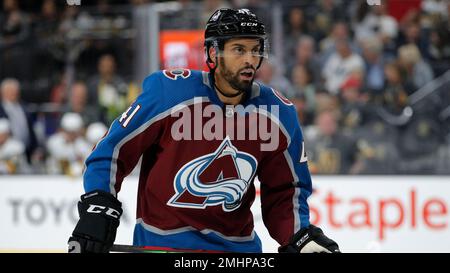 Colorado Avalanche center Pierre-Edouard Bellemare (41) in the third period  of an NHL hockey game Friday, March 12, 2021, in Denver. Colorado won 2-0.  (AP Photo/David Zalubowski Stock Photo - Alamy