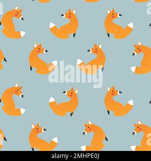 Seamless animal pattern background, cute fox, vector illustration Stock Vector