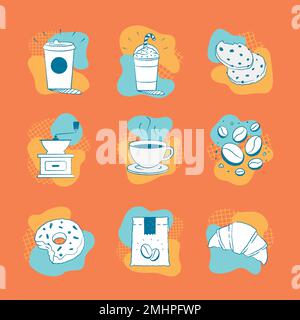 Coffee & cake design element funky vector set Stock Vector