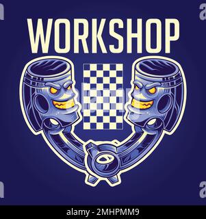 Cross piston racing workshop illustration vector illustrations for your work logo, merchandise t-shirt, stickers and label designs, poster Stock Vector