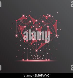 red heart technology valentine background abstract. technology with line ,digital, heart, dot, hi-tech, valentine concept, vector. heart technological Stock Vector