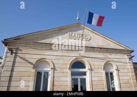 Macau city hall facade of town in Aquitaine Medoc in France Stock Photo