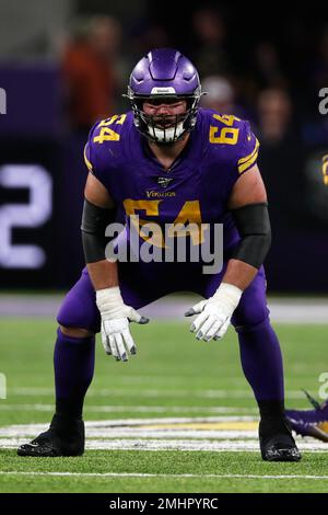 Minnesota Vikings offensive guard Josh Kline (64) walks on the sideline  during an NFL football game against the Dallas Cowboys in Arlington, Texas,  Sunday, Nov. 10, 2019. (AP Photo/Michael Ainsworth Stock Photo - Alamy