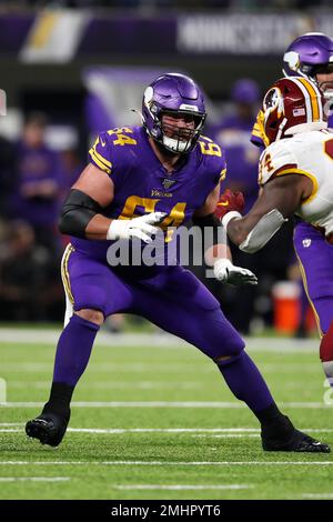 Minnesota Vikings offensive guard Josh Kline (64) walks on the sideline  during an NFL football game against the Dallas Cowboys in Arlington, Texas,  Sunday, Nov. 10, 2019. (AP Photo/Michael Ainsworth Stock Photo - Alamy