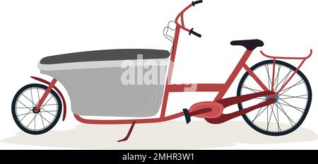 Cargo bike simple flat hand drawn style standing at the parking. Advertisement vector illustration. Stock Vector