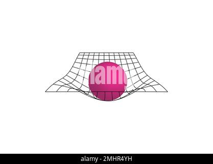 Distorted grid with the sphere. The sphere distorts space. Vector illustration. Stock Vector