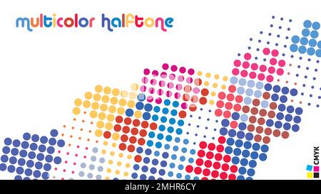 Abstract multicolor halftone effect pattern with small circles. Vector graphics. CMYK colors Stock Vector