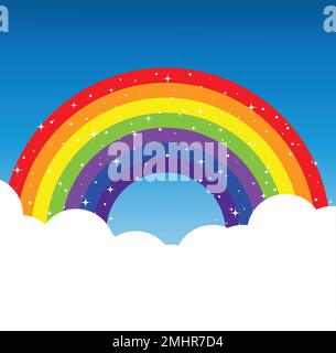 Colorful rainbow with clouds, backgrounds vector illustration. Stock Vector