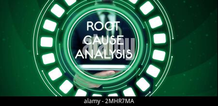 Text sign showing Root Cause Analysis. Word for Method of Problem Solving Identify Fault or Problem Stock Photo