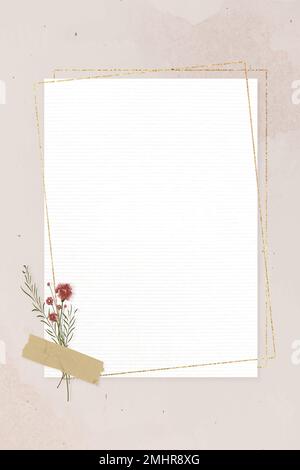 Blank rectangle gold frame on pink background template vector Stock Vector