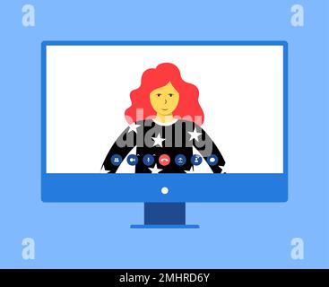 Girl using laptop for video call. Video conferencing and meetings Stock Vector