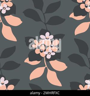 Vector floral seamless pattern. Pink and beige small flowers, leaves Stock Vector