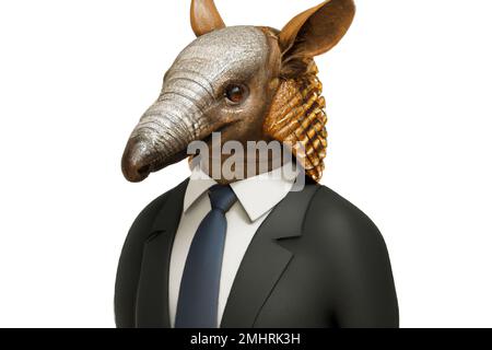 Portrait of Armadillo in a business suit – Digital 3D Illustration on white background Stock Photo