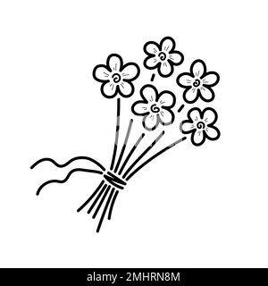 Bouquet of flowers. Hand drawn icon in sketch doodle line style. Isolated vector illustration. Stock Vector