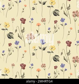 Blooming flower seamless pattern on a beige background vector Stock Vector