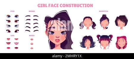 Asian girl mouth animation sprite sheet. Child lips poses in ...