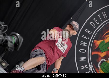 09 Jun 2018. Donnington Park, Derbyshire, United Kingdom. Pete Lee of Lawnmower Deth Perform at Download Festival 2018. Credit: Will Tudor/Alamy Stock Photo