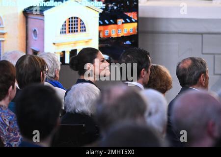 Stockholm, Sweden. 27th Jan, 2023. Crown Princess Victoria and Prince Daniel at a memorial ceremony for the Victims of the Holocaust at Eric Ericsonhallen (Skeppsholmen Church) in Stockholm, Sweden, on Holocaust Remembrance Day, January 27, 2023. Photo: Claudio Bresciani / TT / Code 10090 Credit: TT News Agency/Alamy Live News Stock Photo