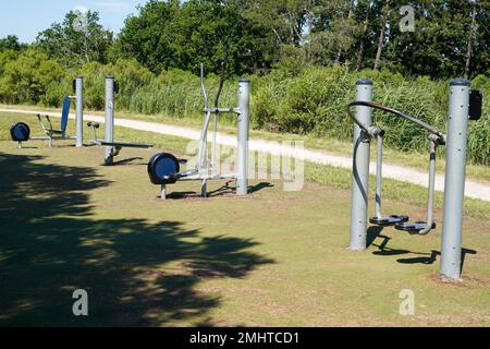 Exercise stations in public park. Free outdoor gym. Close up outdoors gym  equipment at the park sports ground Stock Photo - Alamy