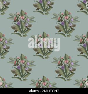 Vector floral seamless pattern. Small bouquets with cornflowers Stock Vector