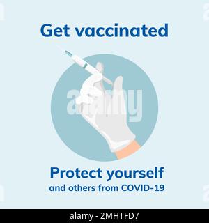 Get vaccinated coronavirus template, protect yourself vector social media post Stock Vector