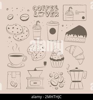 Coffee & cake design doodle vector set Stock Vector