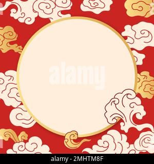 Red oriental frame, Chinese cloud illustration vector Stock Vector