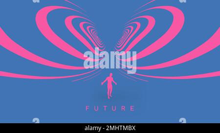 Abstract future background with man and track signal. Sound wave and line in a circle. Business concept vector illustration. Stock Vector
