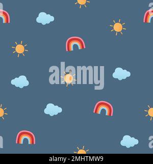 Cute seamless kids pattern background, rainbow vector illustration Stock Vector