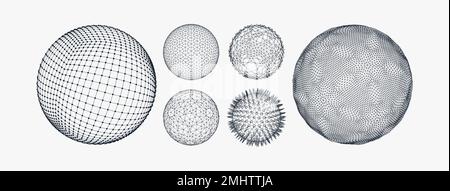 Sphere with connected lines and dots. Wireframe illustration. Abstract 3d grid design. Technology style. Stock Vector