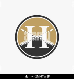 Simple and unique letter or word H serif font with 2 arrows on circle block graphic icon logo design abstract concept vector stock classic or initial Stock Vector
