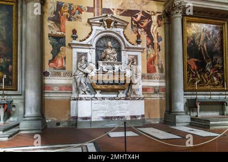 FLORENCE, ITALY - SEPTEMBER 18, 2018: This is the monument and grave of Galileo Galilei in the basilica di Santa Croce. Stock Photo